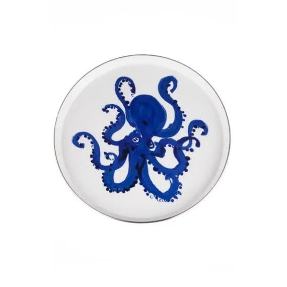 Stainless Steel Enamel Tray with Blue Octopus