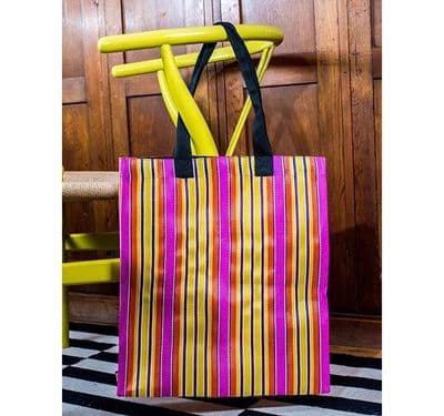 Striped Woven Eco Shopping Bag - Neyron Rose Pink & Primrose Yellow