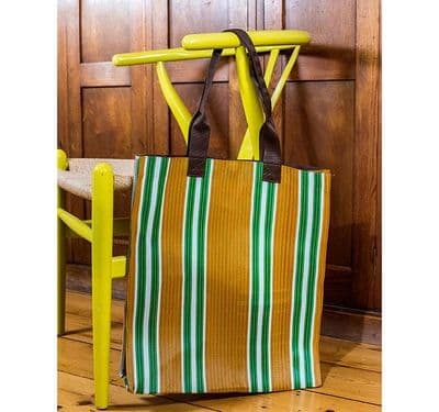 Striped Woven Eco Shopping Bag - Striped Spanish Orange & Grass Green