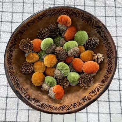 Velvet Acorn and Pinecone Decoration Set