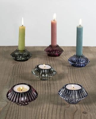 Vintage Style Glass Duo Tea Light/Dinner Candle Holders - Various colours