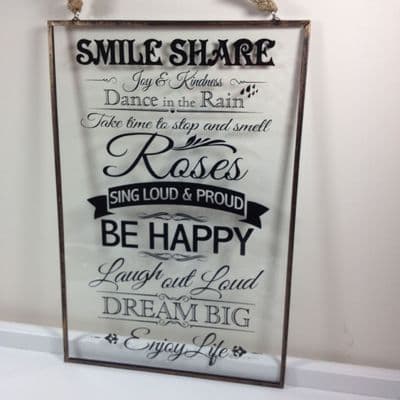 Vintage style, Glass Sign, 'Smile, Share...Dance in the Rain'