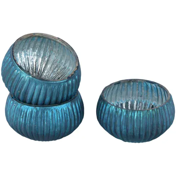 Vintage Style Ribbed Mini Tea Light Candle Holder Matt Teal