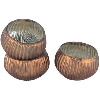 Vintage Style Ribbed Mini Tea Light Candle Holder. Old Gold