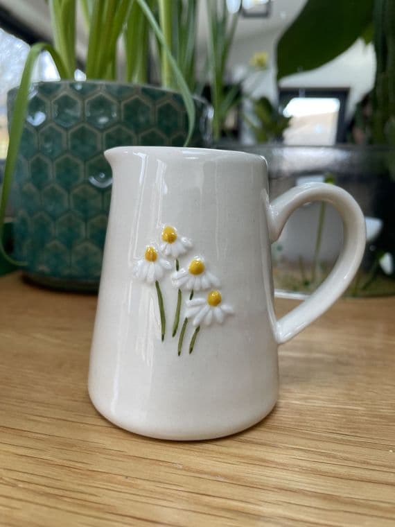 White Daisies Mini Ceramic Jug by Gisela Graham