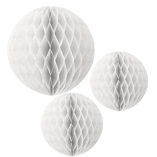 White Paper Honeycomb Paper Balls, Set of 3