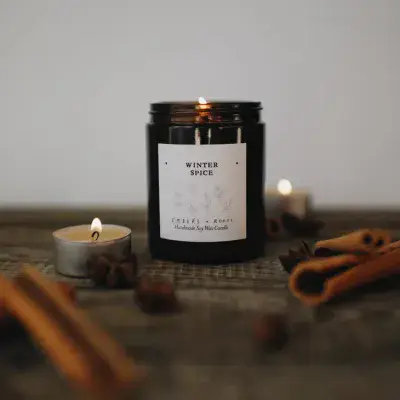 Winter Spice Festive Seasonal Soy  Candle in Amber Jar