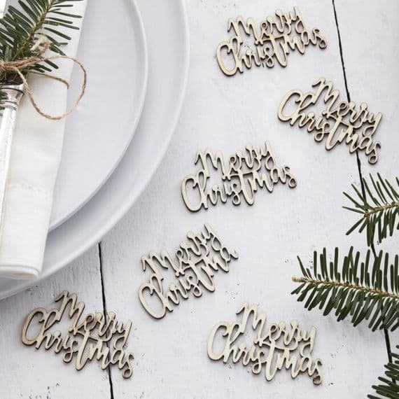 Wooden 'Merry Christmas'  Festive Table Scatters