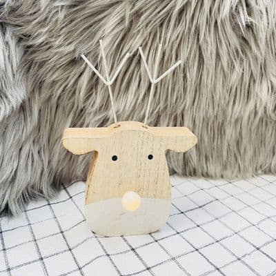 Wooden Reindeer Head with Light Up Nose and wire antlers