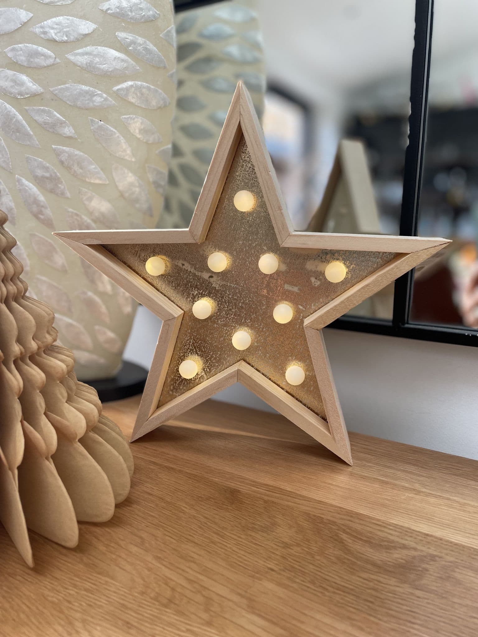 Wooden Star LED Light Gold Foiled - Warm White