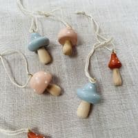 Wooden Toadstool Hanging Decorations. Set of 6