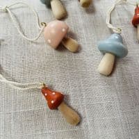 Wooden Toadstool Hanging Decorations. Set of 6