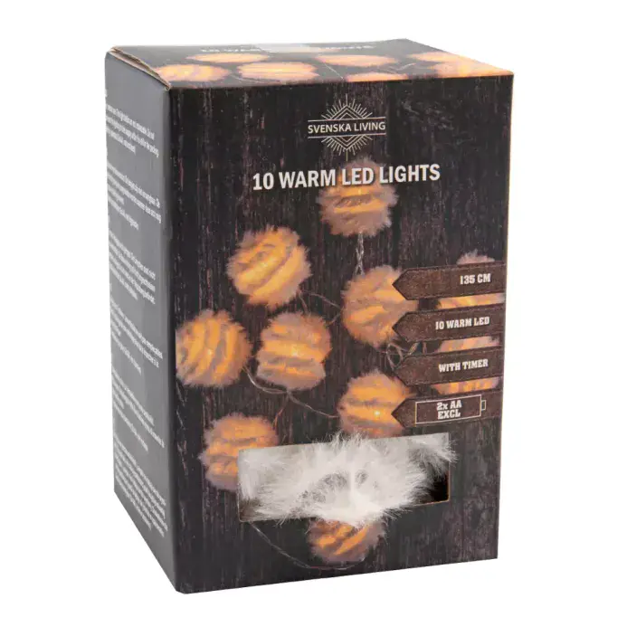 10 Feather Trim Ball LED Light String With Timer Function | Dannells