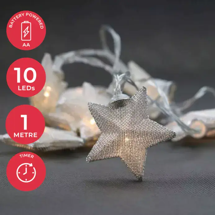 10 Silver Star LED Fairy Chain Lights | Dannells