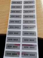 100 x 60 watt labels- wattage labels for lampshades