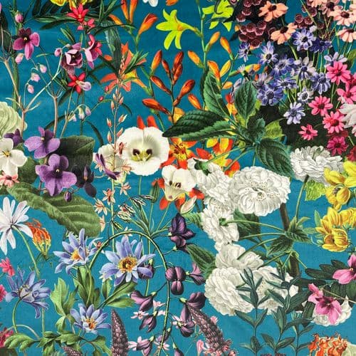 148cm Supreme Printed Velvet - Summer Floral Turquoise ID: 6032