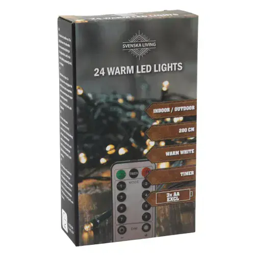 24 LED Outdoor Multi-Function Battery Fairy Lights - 2m - Remote Control and Timer