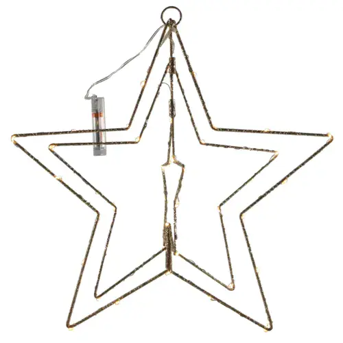 3D Christmas Star Decoration with 50 Micro LEDs and Timer - 40cm - Gold