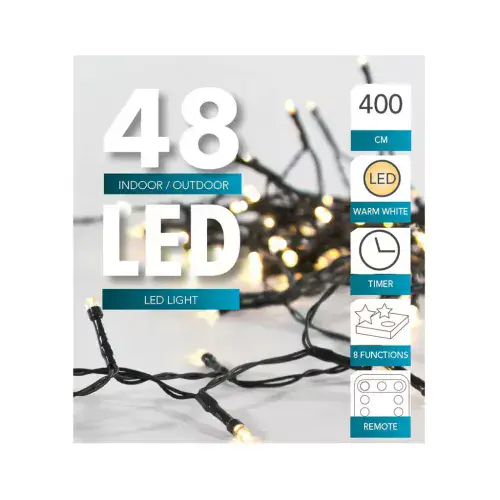48 LED Outdoor Multi-Function Battery Fairy Lights - 4m - Remote Control and Timer