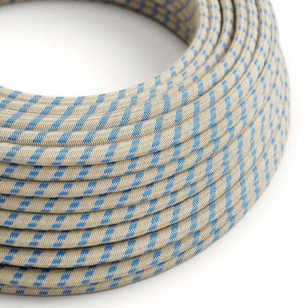 Blue and Beige Stripe 3-Core Textile Cable