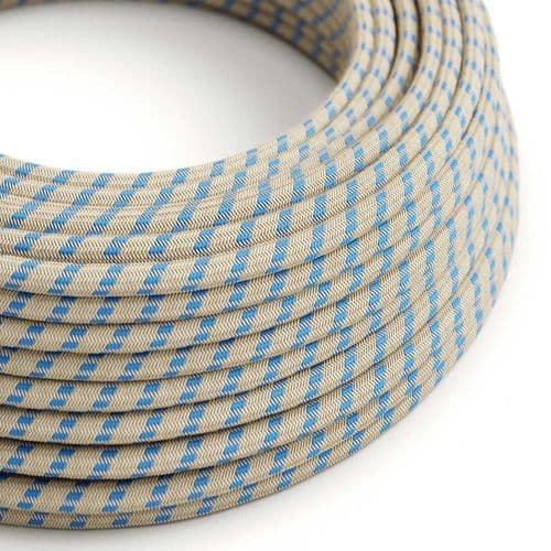 Blue and Beige Stripe 3-Core Textile Cable