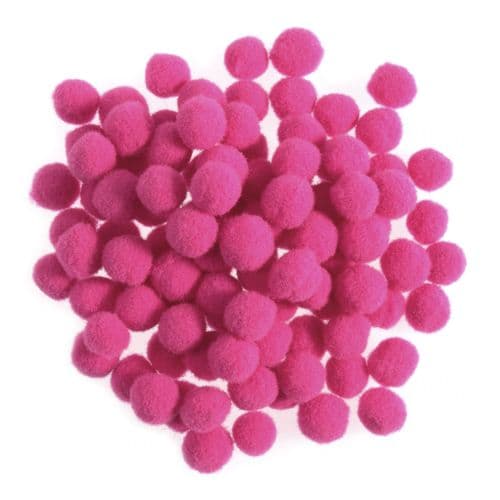 Bright Pink Pom Poms - 100 pcs