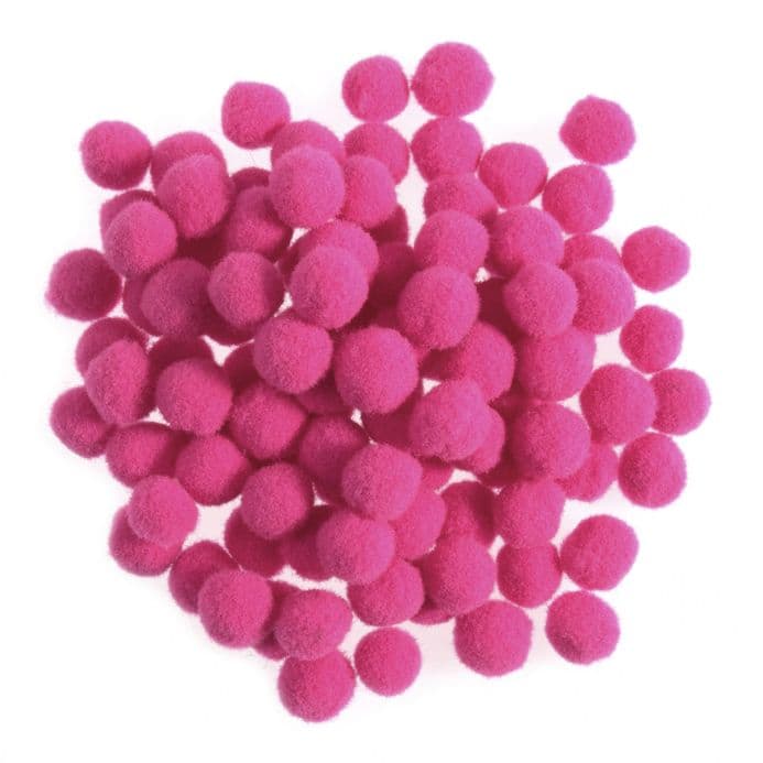 Bright Pink Pom Poms - 100 pcs