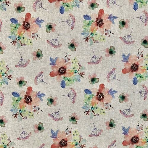 Chatham Printed Linen Look Fabric - Botanical Flowers Spring