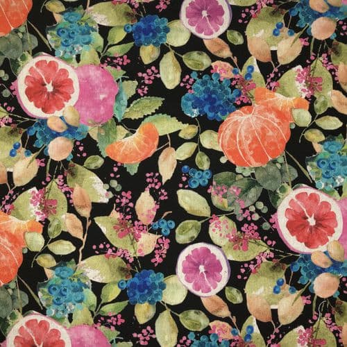 Chatham Printed Linen Look Fabric - Fruitful Black
