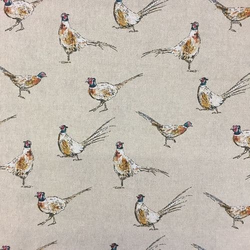 Chatham Printed Linen Look Fabric - Linen Pheasants