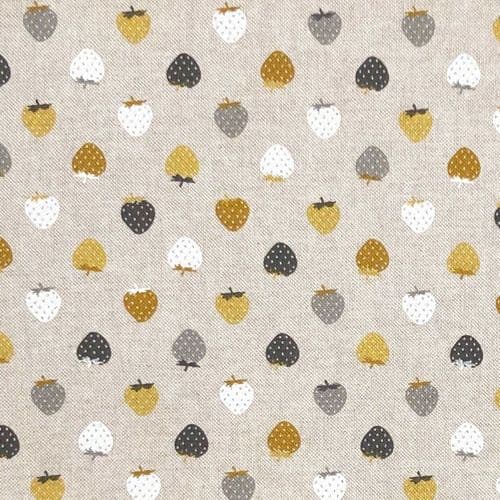 Chatham Printed Linen Look Fabric - Ochre Strawberries