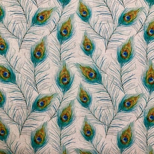 Chatham Printed Linen Look Fabric - Peacock Feathers