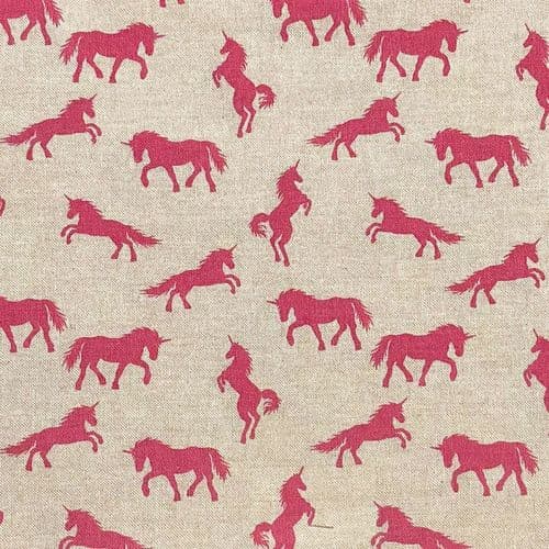 Chatham Printed Linen Look Fabric - Pink Unicorns