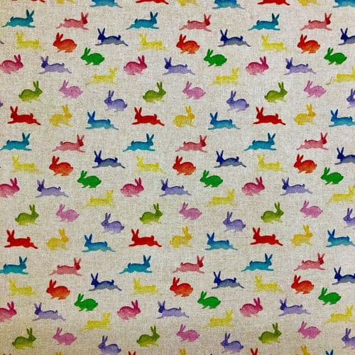 Chatham Printed Linen Look Fabric - Rainbow Rabbits