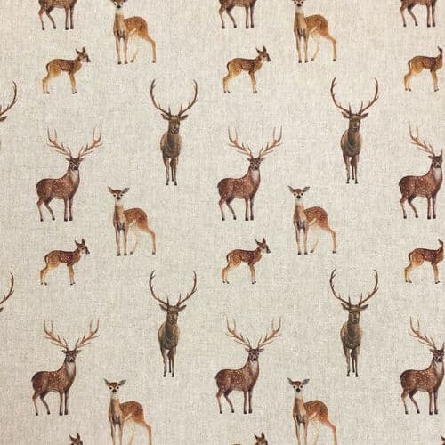 Chatham Printed Linen Look Fabric - Stags and Deers