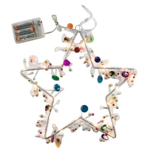 Christmas Star Decoration with 20 LEDs - 30cm + Beads and Sequins