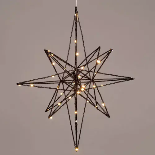 Christmas Star Decoration with 40 Micro LEDs and Timer - 36cm - Black