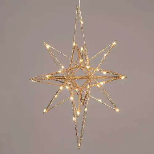 Christmas Star Decoration with 40 Micro LEDs and Timer - 36cm - Champagne Gold