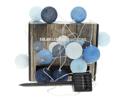 Cotton Ball Lights - Solar Powered  -  Blue Grey White - 10 lights on 2m