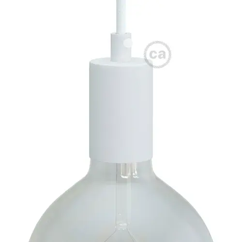 Cylindrical Metal E27 Lamp Holder Kit - Matt White