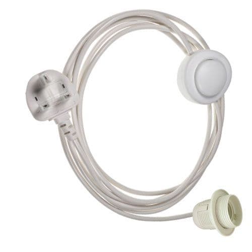 E27 Lamp Holder +3 Shade Rings Footswitch 3m Cable and Fitted UK Plug