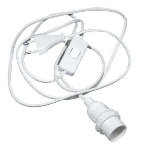 E27 Lamp Holder (+3 Shade Rings ) with Switch, 2mtrs Cable and Fitted Europlug (EU)