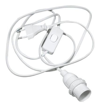 E27 Lamp Holder (+3 Shade Rings ) with Switch, 2mtrs Cable and Fitted Europlug (EU)