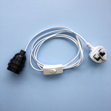 E27 Lamp Holder (+3 Shade Rings ) with Switch, 2mtrs Cable and Fitted UK Plug