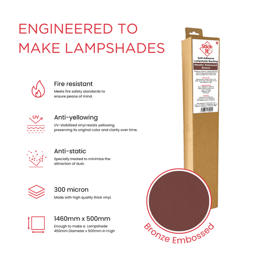 Embossed Metallic Bronze Self-Adhesive Lampshade Material – 1460mm x 500mm – Small Roll