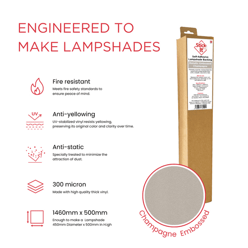 Embossed Metallic Champagne Self-Adhesive Lampshade Material – 1460mm x 500mm – Small Roll
