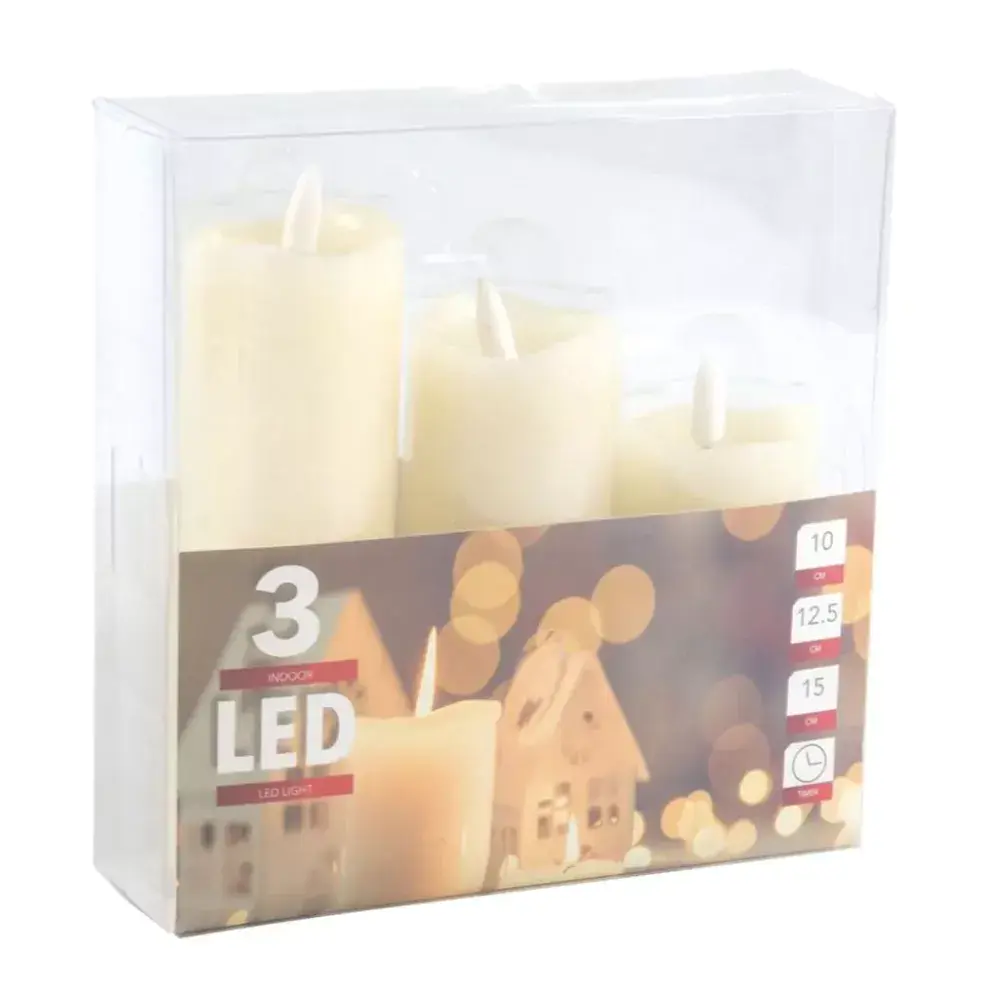 Flameless LED Pillar Candle Set of 3 With Timer Function Dannells