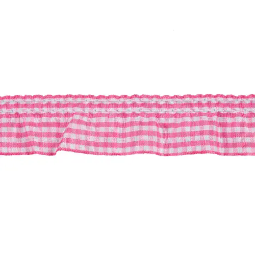 Frilled Gingham Trim | Dark Pink | 12.5m x 25mm | Dannells