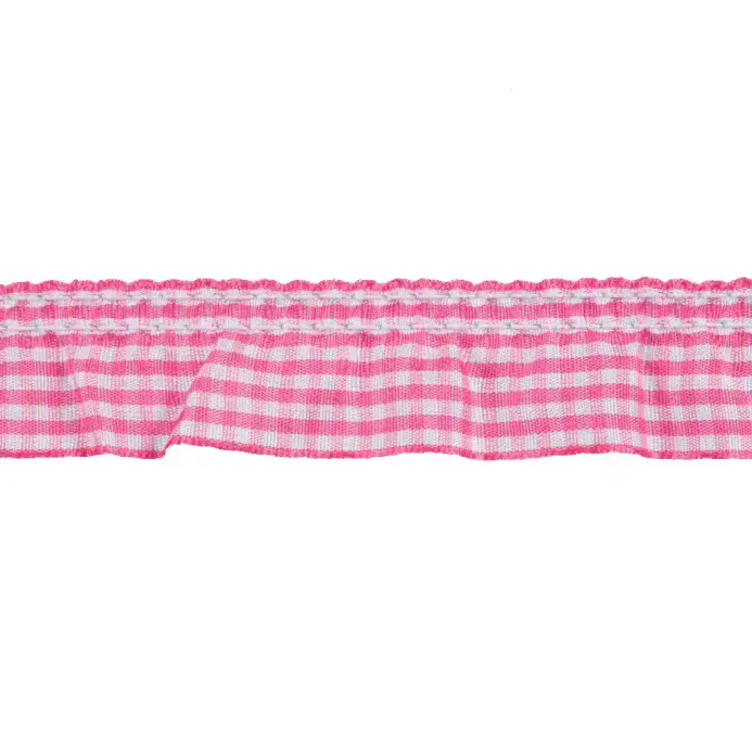 Frilled Gingham Trim | Dark Pink | 12.5m x 25mm | Dannells