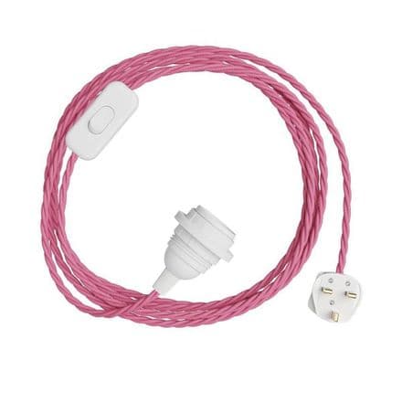 Fuchsia Rayon Twisted Textile Cable Assembly with Lamp Holder, Plug & Switch
